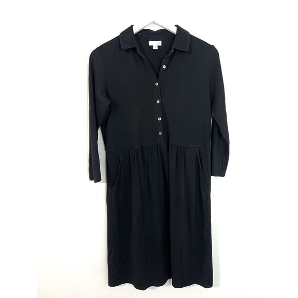 J. Jill Black Knit Shirt Collared Elastic Waist Front Button Dress Size XS - Picture 2 of 9